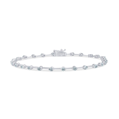 Muse Jewelry 1.21ct G SI 14K White Gold Aquamarine Gemstone Bar Bracelet 7" Long