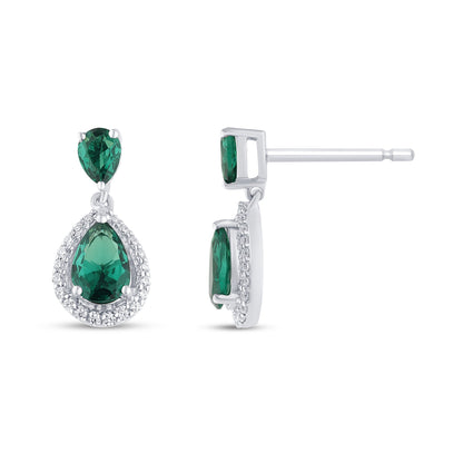 Muse Jewelry 1.12ct G SI 14K Yellow Gold Diamond Pear Shape & Emerald Gemstones Dangling Earrings