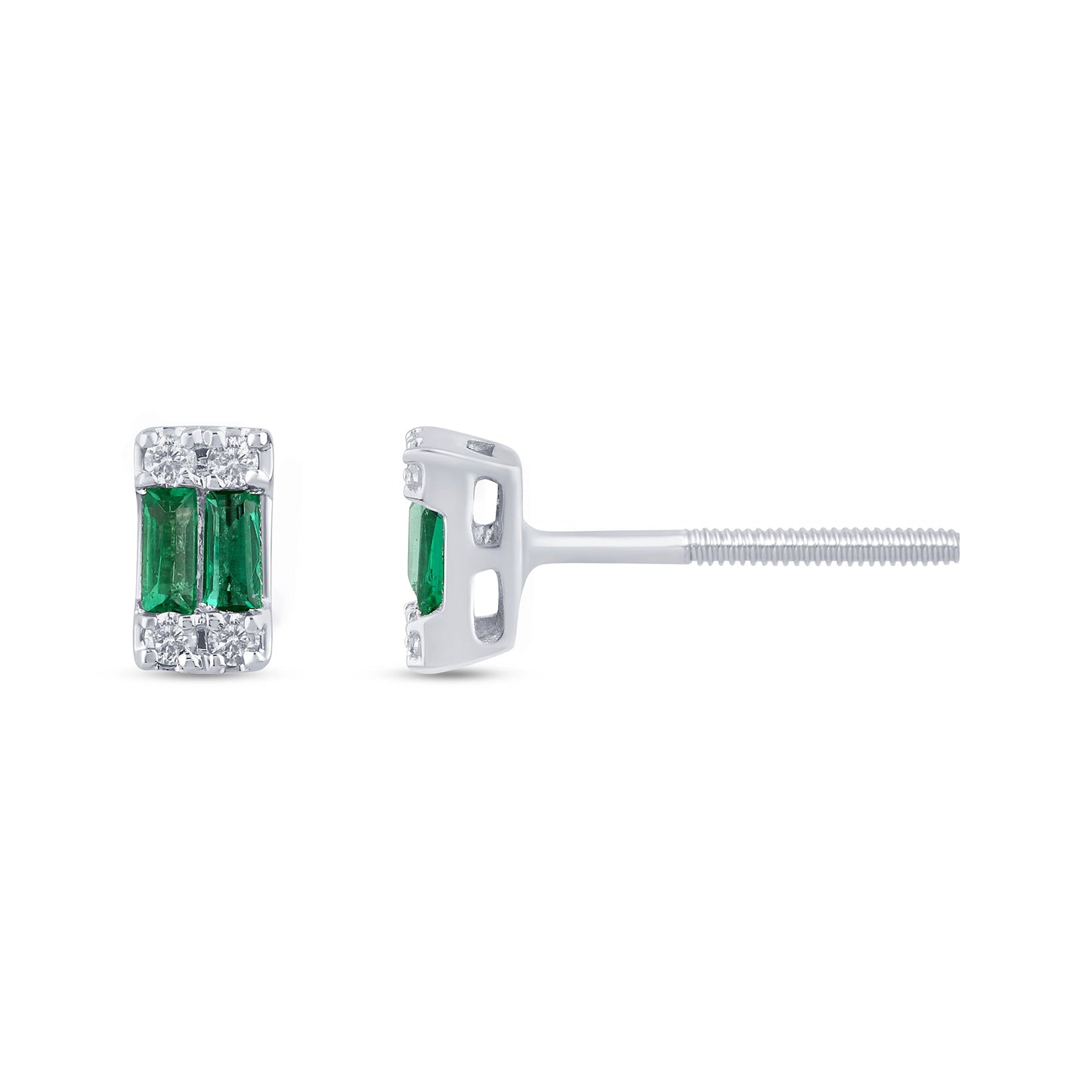 Muse Jewelry .16ct G SI 14K White Gold Diamond & Emerald Gemstones Earrings