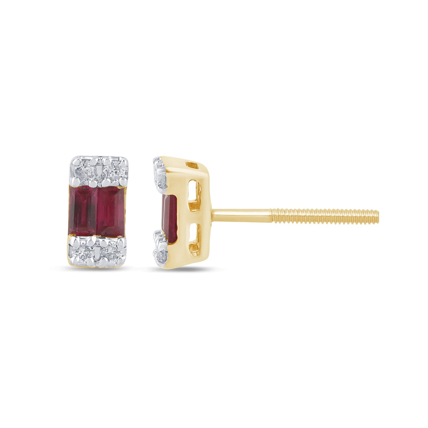 Muse Jewelry .19ct G SI 14K Yellow Gold Diamond & Ruby Gemstones Earrings