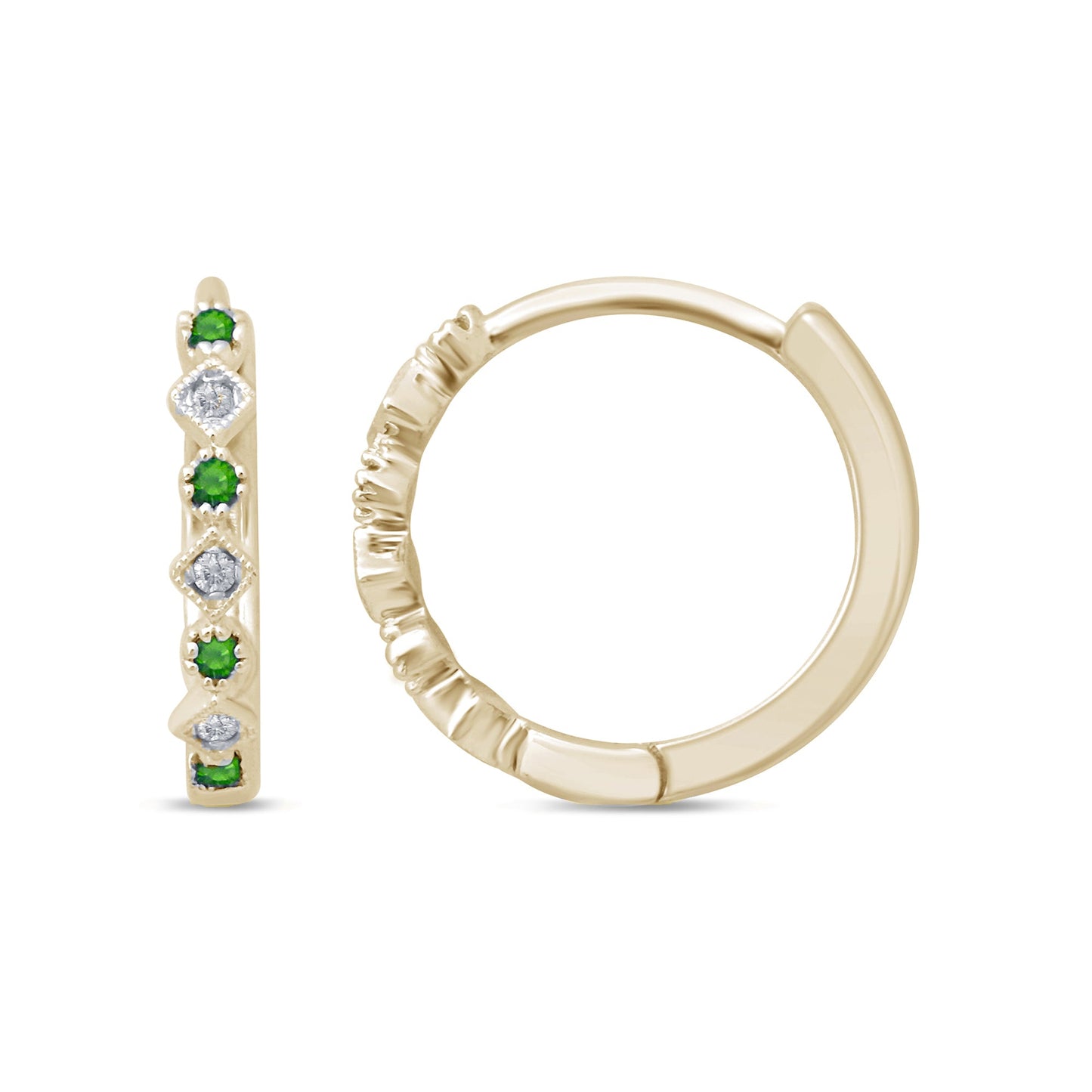 Muse Jewelry .15ct 14k Yellow Gold Diamond & Emerald Hoop Huggie Antique Earrings