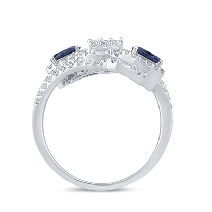 Muse Jewelry 1.84ct G SI 14K White Gold Diamond & Blue Sapphire Gemstone Wrap Around Ring Size 6.5