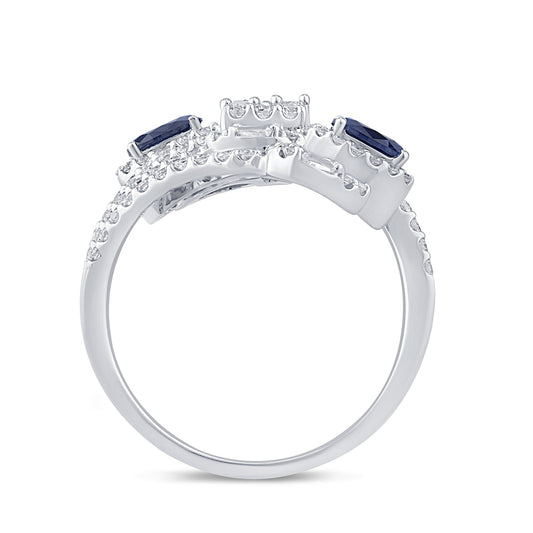 Muse Jewelry 1.84ct G SI 14K White Gold Diamond & Blue Sapphire Gemstone Wrap Around Ring Size 6.5