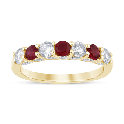 Muse Jewelry 1.12ct G SI 14K Yellow Gold Diamond & Ruby Gemstones Band Ring Size 6.5