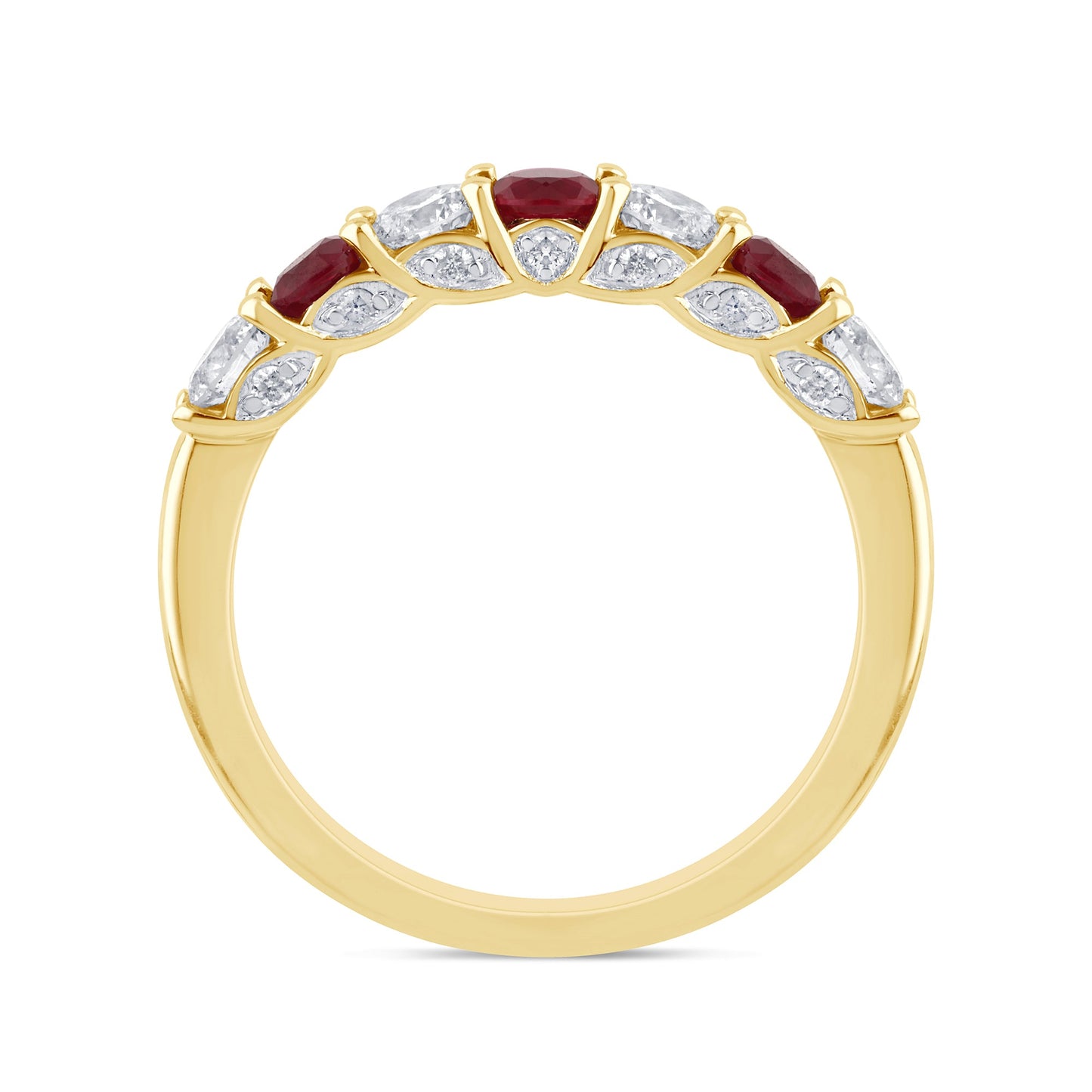Muse Jewelry 1.12ct G SI 14K Yellow Gold Diamond & Ruby Gemstones Band Ring Size 6.5