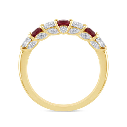 Muse Jewelry 1.12ct G SI 14K Yellow Gold Diamond & Ruby Gemstones Band Ring Size 6.5