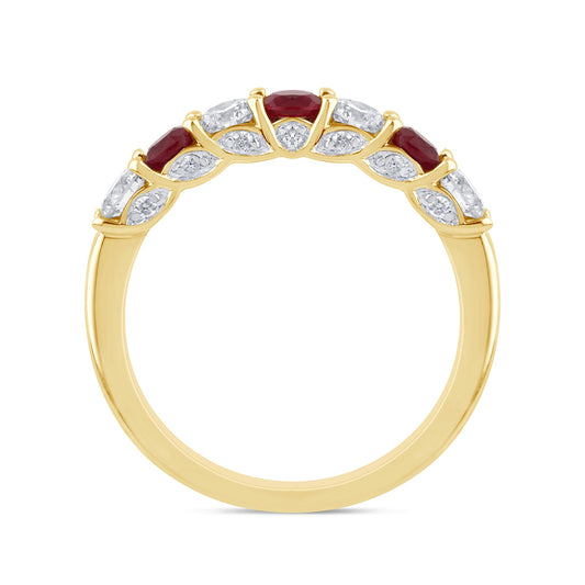 Muse Jewelry 1.12ct G SI 14K Yellow Gold Diamond & Ruby Gemstones Band Ring Size 6.5
