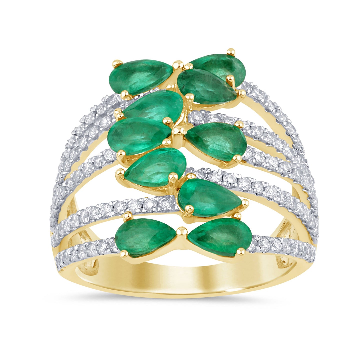 Muse Jewelry 2.49ct G SI 14K Yellow Gold Diamond & Emerald Gemstones Wrap Around Band Ring Size 6.5
