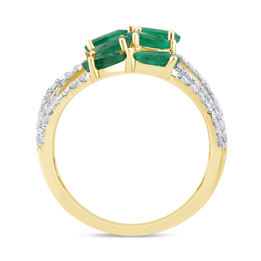 Muse Jewelry 2.49ct G SI 14K Yellow Gold Diamond & Emerald Gemstones Wrap Around Band Ring Size 6.5