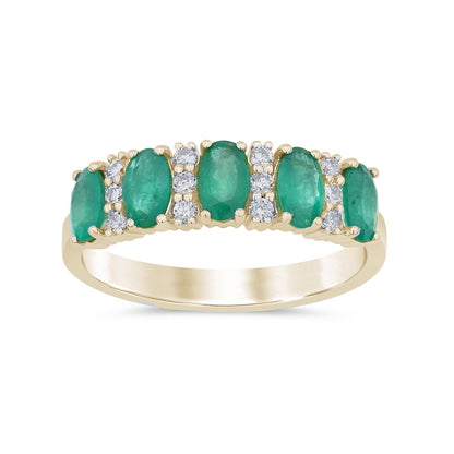 Muse Jewelry 1.35ct G SI 14K Yellow Gold Diamond & Natural Emerald Gemstones Ring Size 6.5
