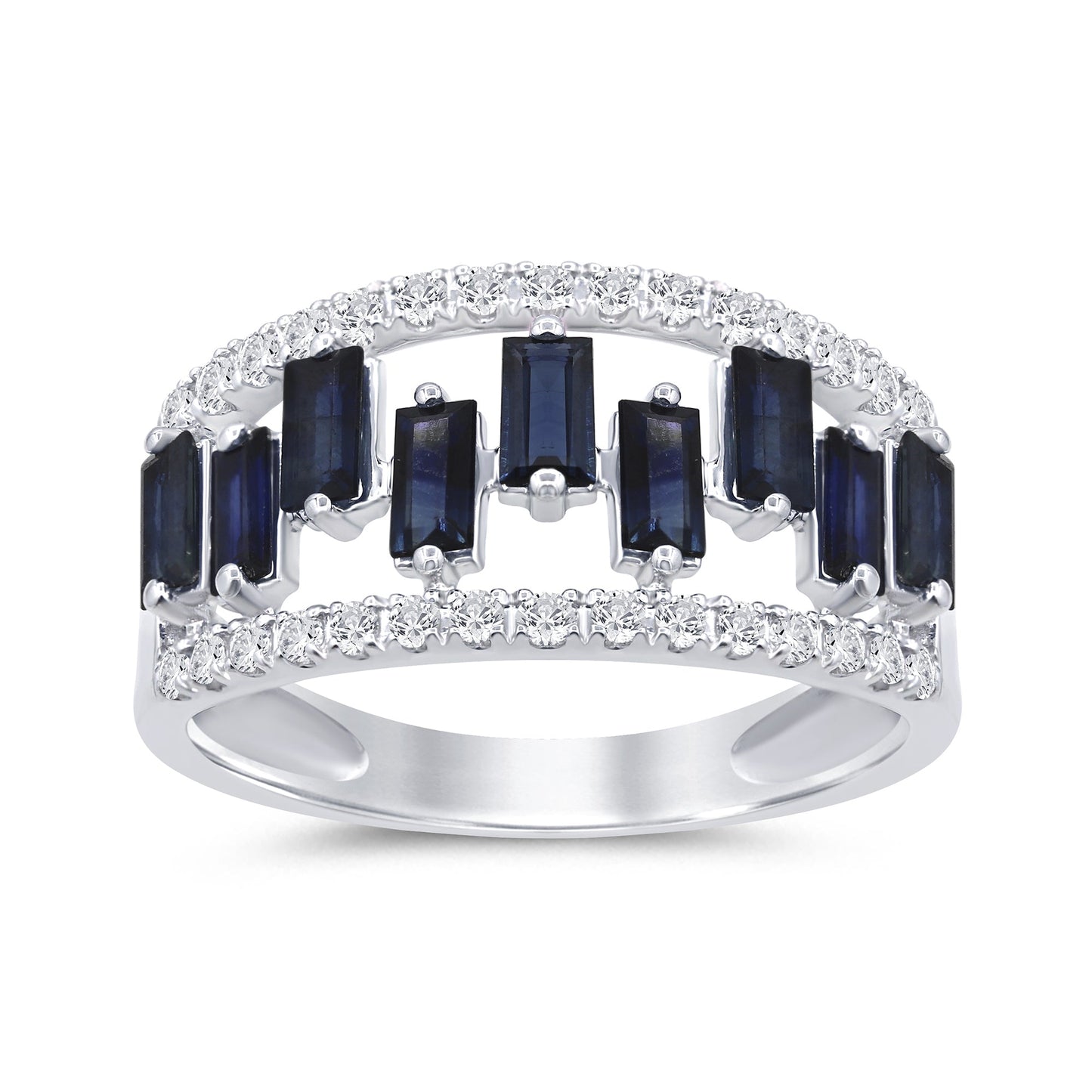 Muse Jewelry 1.55ct G SI 14K White Gold Diamond & Baguette Blue Sapphire Gemstone Ring Band