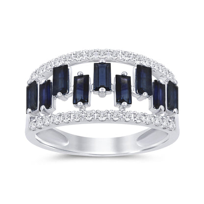 Muse Jewelry 1.55ct G SI 14K White Gold Diamond & Baguette Blue Sapphire Gemstone Ring Band