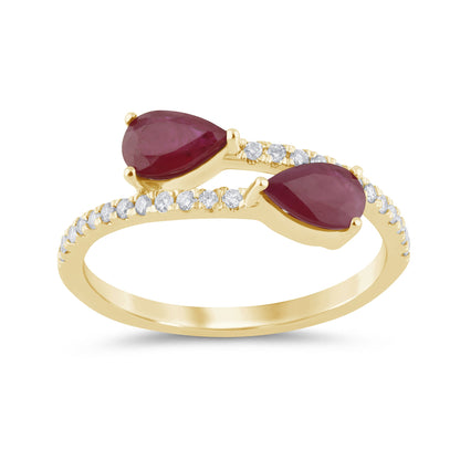 Muse Jewelry 1.02ct G SI 14K Yellow Gold Diamond & Pear Shape Ruby Gemstones Band Ring Size 6.5