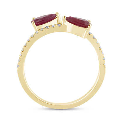 Muse Jewelry 1.02ct G SI 14K Yellow Gold Diamond & Pear Shape Ruby Gemstones Band Ring Size 6.5