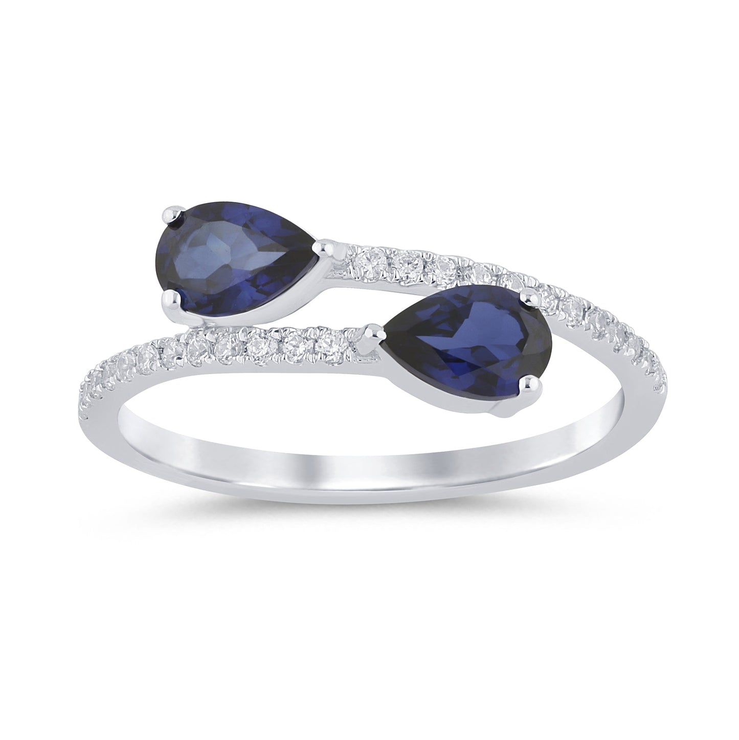 Muse Jewelry 1.11ct G SI 14K White Gold Diamond & Pear Shape Blue Sapphire Gemstones Band Ring Size 6.5