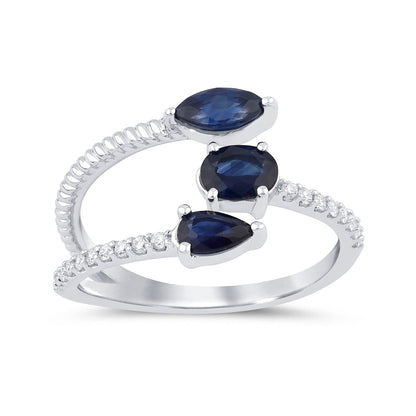Muse Jewelry 1.08ct G SI 14K White Gold Diamond & Blue Sapphire Gemstones Wrap Around Ring Size 6.5