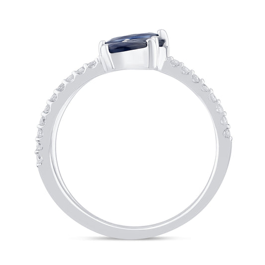 Muse Jewelry 1.08ct G SI 14K White Gold Diamond & Blue Sapphire Gemstones Wrap Around Ring Size 6.5