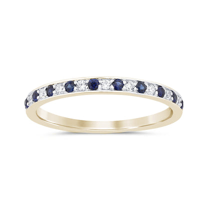 Muse Jewelry .10ct, .15ct G SI 14K Yellow Gold Diamond Blue Sapphire Gemstone Band Ring Size 6.5