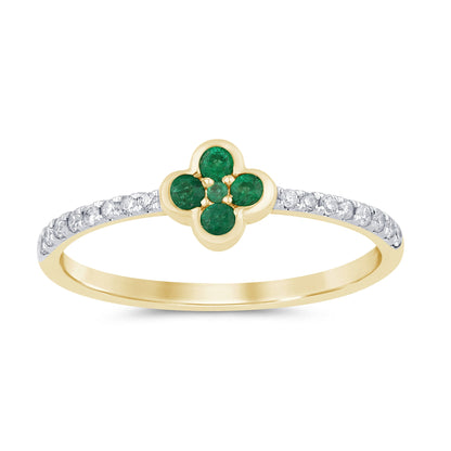 Muse Jewelry .21ct G SI 14K Yellow Gold Diamond & Emerald Gemstones Flower Ring Band Size 6.5