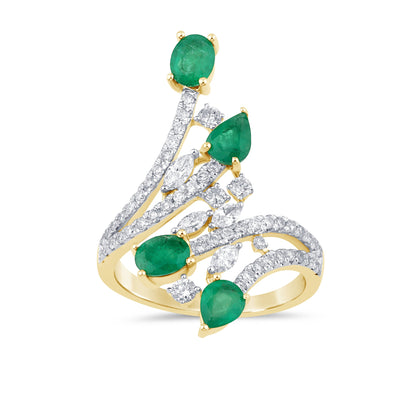 Muse Jewelry 1.83ct G SI 14K Yellow Gold Diamond & Emerald Gemstones Ring Size 6.5