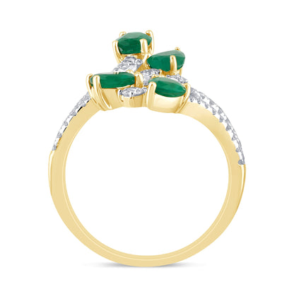Muse Jewelry 1.83ct G SI 14K Yellow Gold Diamond & Emerald Gemstones Ring Size 6.5