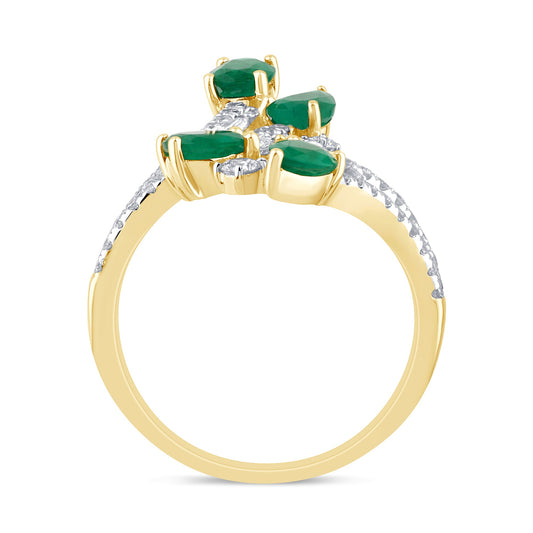 Muse Jewelry 1.83ct G SI 14K Yellow Gold Diamond & Emerald Gemstones Ring Size 6.5