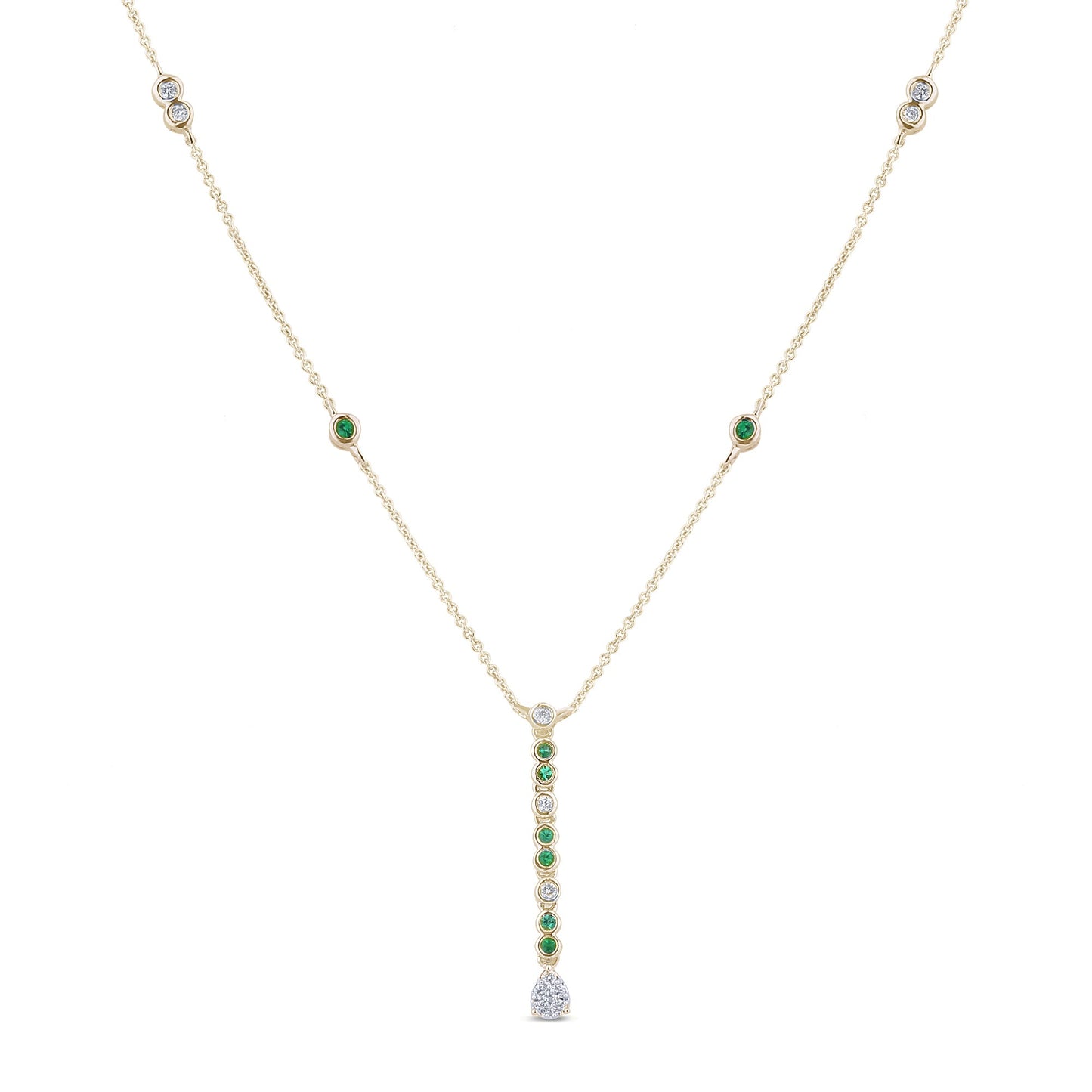 Muse Jewelry .21ct G SI 14K Yellow Gold Diamond & Emerald Gemstone Drop Pendant Necklace 16" + 2" Ext