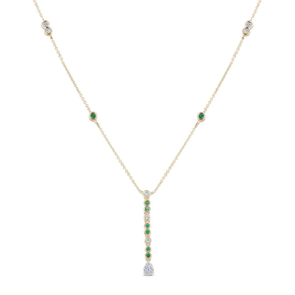 Muse Jewelry .21ct G SI 14K Yellow Gold Diamond & Emerald Gemstone Drop Pendant Necklace 16" + 2" Ext