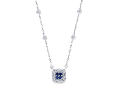 Muse Jewelry .18ct G SI 14K White Gold Diamond & Blue Sapphire Pendant Necklace