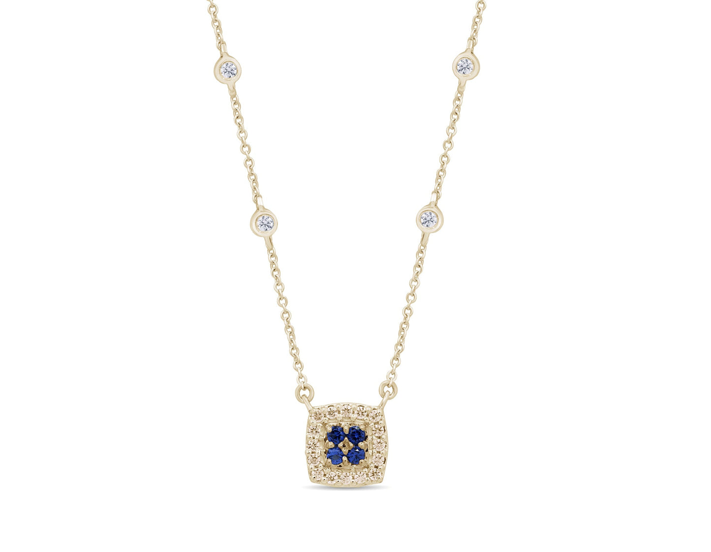 Muse Jewelry .19ct G SI 14K Yellow Gold Diamond & Blue Sapphire Gemstone Pendant Necklace 18" Long