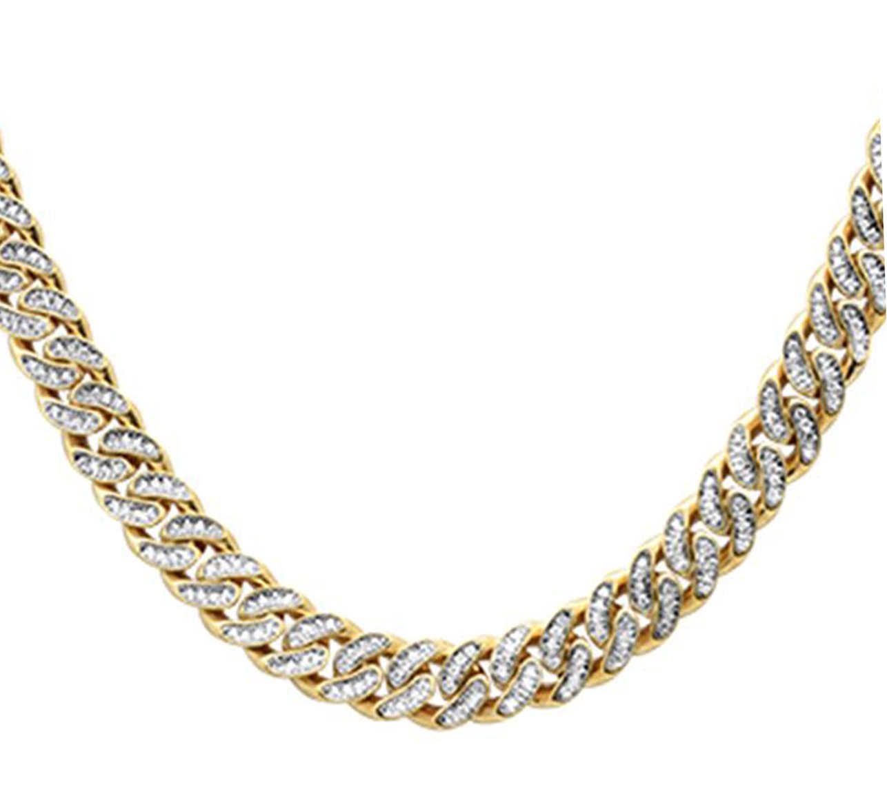 Muse Jewelry 7mm 5.99ct G SI 14K Yellow Gold Diamond Iced out Micro Pave Round Miami Cuban Necklace 22"