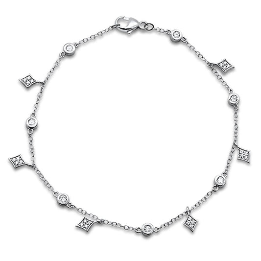 Muse Jewelry .36ct 14k White Gold Diamond Charm Dangling Diamond Bracelet 6.5" Long