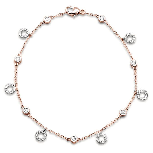 Muse Jewelry .50ct 14k Rose Gold Diamond Charm Dangling Circle Bracelet 6.5" Long