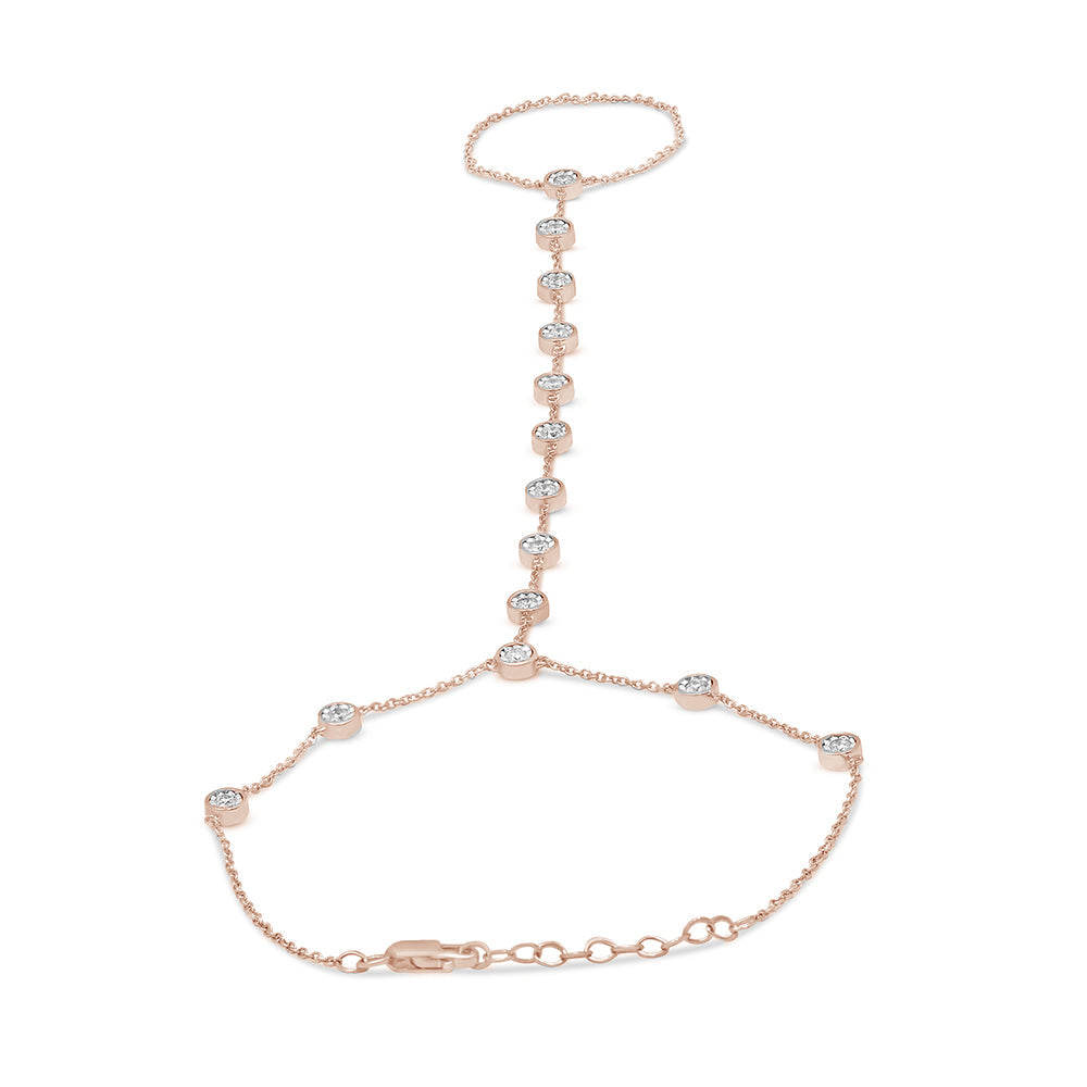 Muse Jewelry .51cts 14k Rose Gold Diamond Bracelet & Ring Chain 7" + 3" Ext
