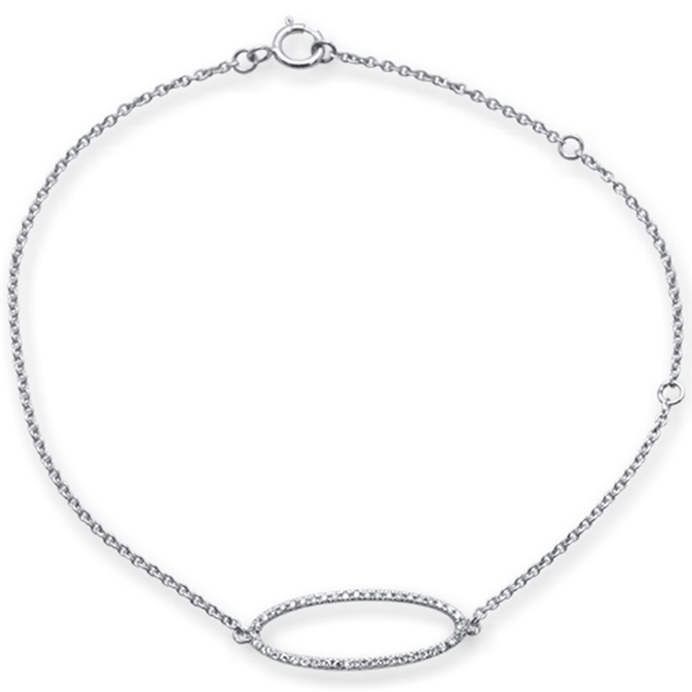 Muse Jewelry .09ct 14kt White Gold Diamond Trendy Oval Shape Bracelet 7" Long Adj