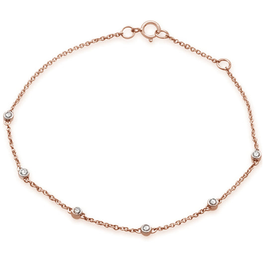 Muse Jewelry .14ct 14K Rose Gold Diamond by the Yard Station Bracelet 7"