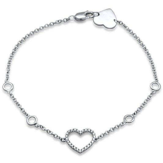 Muse Jewelry .13ct 14K White Gold Heart Diamond Bracelet 7"