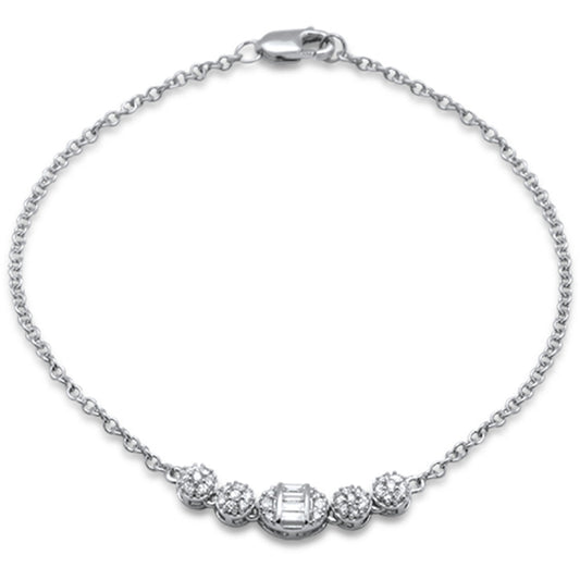 Muse Jewelry .33ct 14K White Gold Elegant Round & Baguette Diamond Bracelet 7"