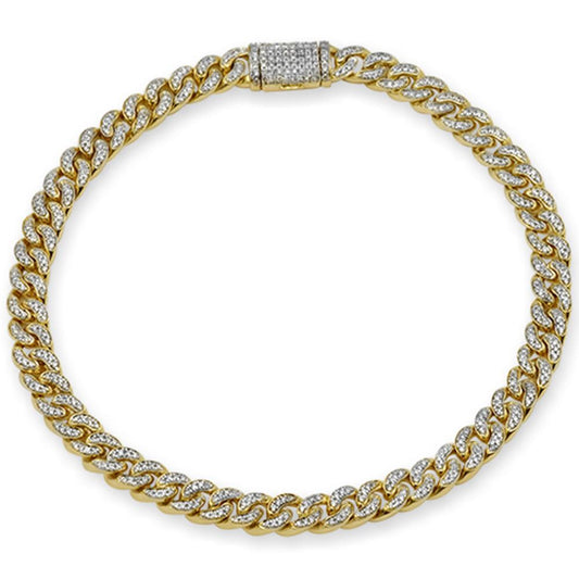 Muse Jewelry 4MM .81ct 14K Yellow Gold Diamond Round Cuban Bracelet 6.5"