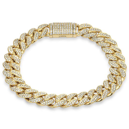 Muse Jewelry 11mm 5.69ct G SI 14K Yellow Gold Diamond Micro Pave Round Cuban Link Bracelet 8"