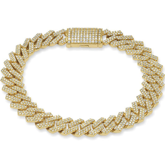 Muse Jewelry 11mm 6.24ct G SI 14K Yellow Gold Diamond Square Cuban Bracelet 8.5"