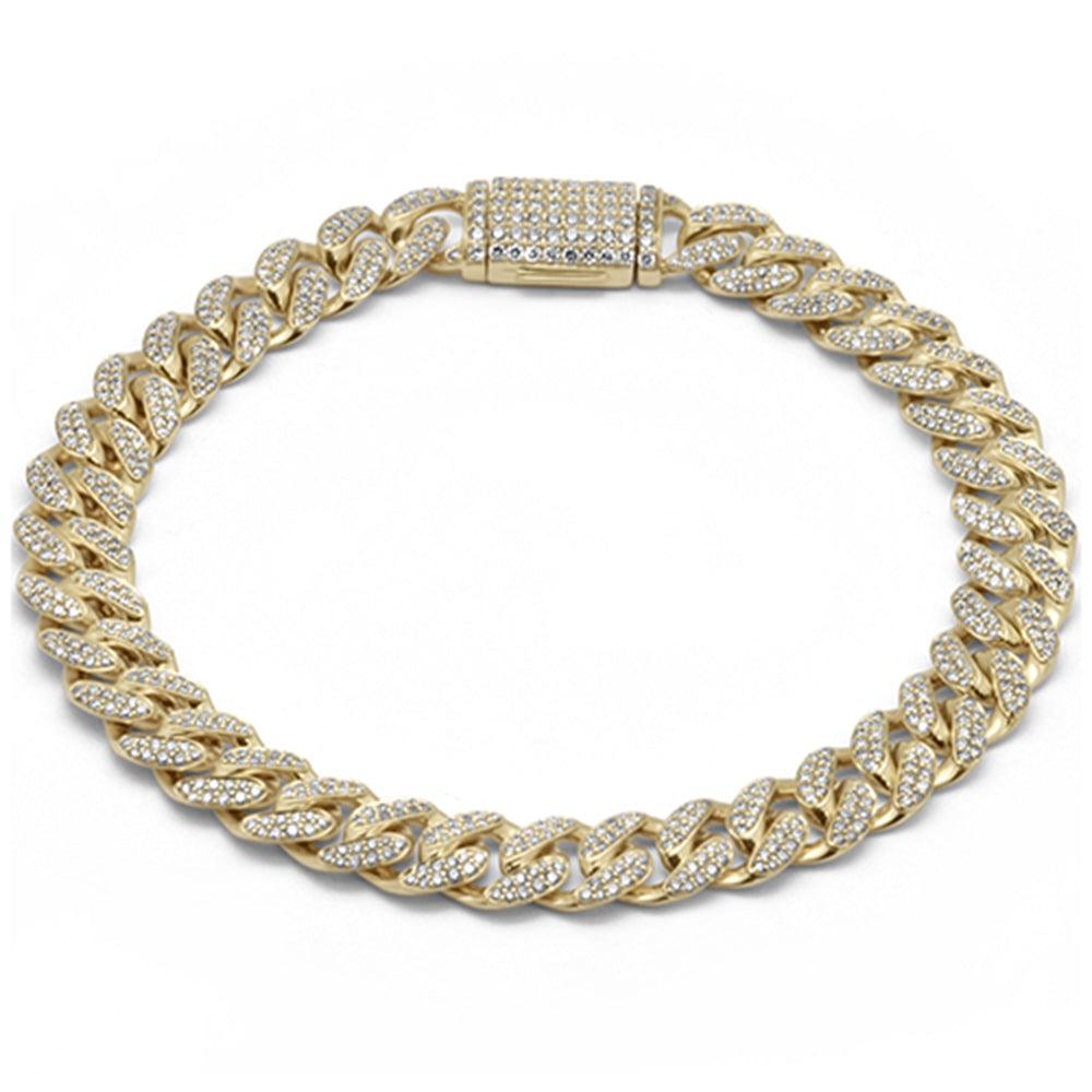 Muse Jewelry 9MM 3.89ct G SI 10K Yellow Gold Diamond Micro Pave Iced Out Round Cuban Link Bracelet 8.5"