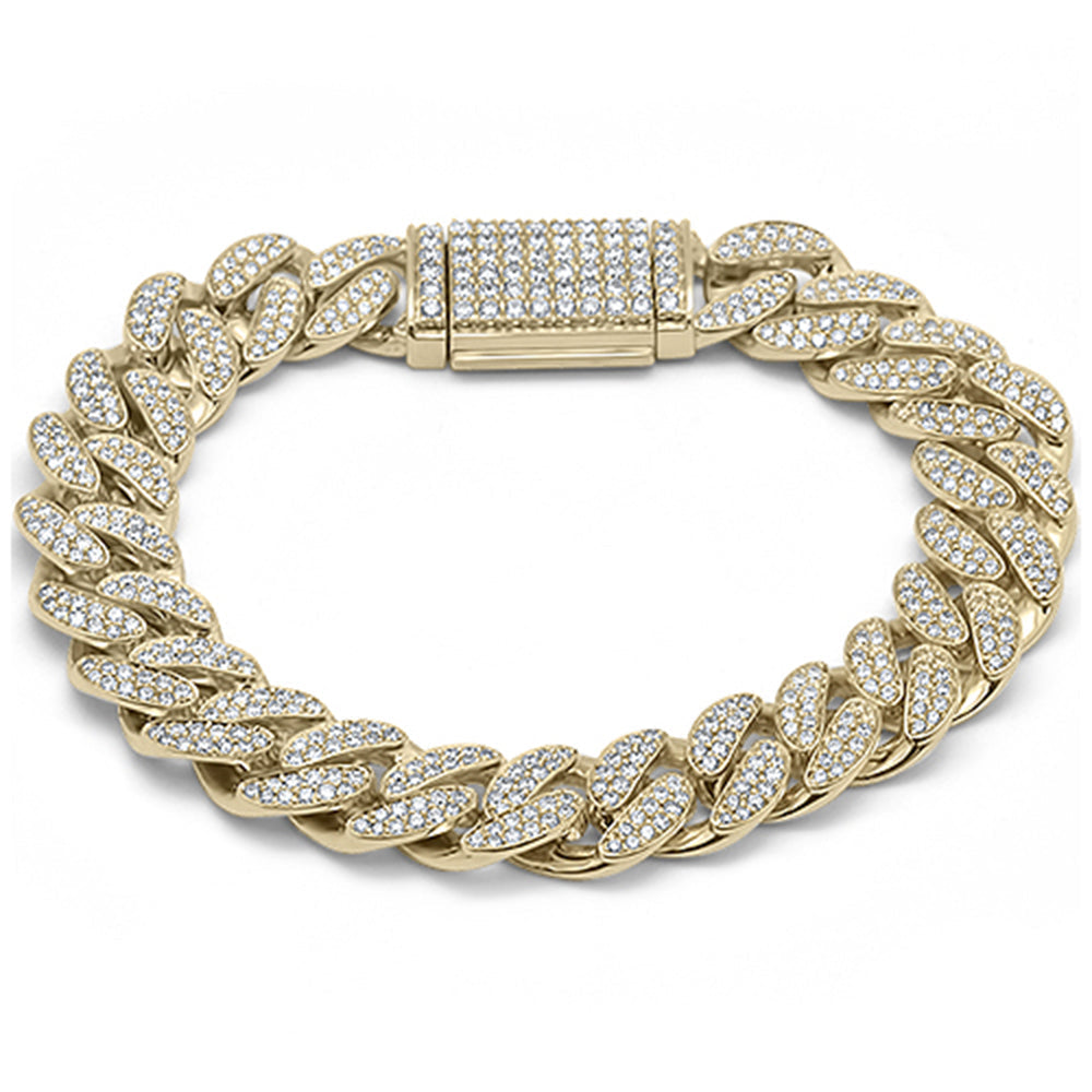 Muse Jewelry 15MM 8.44ct G SI 14K Yellow Gold Diamond Round Cuban Link Bracelet 8" Long