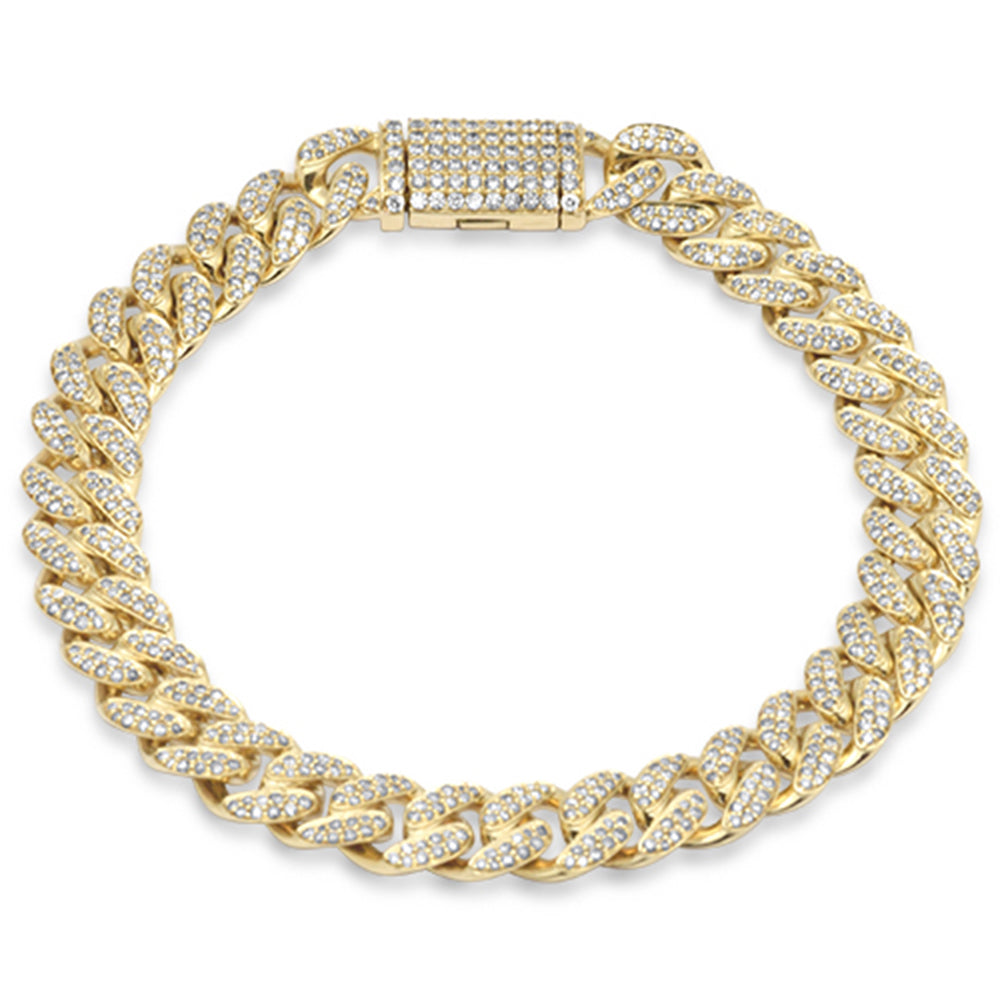 Muse Jewelry 9MM 3.77ct G SI 10K Yellow Gold Diamond Micro Pave Round Miami Cuban Bracelet 8" Long