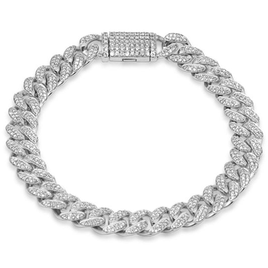 Muse Jewelry 9MM 2.51ct G SI 14K White Gold Diamond Micro Pave Round Miami Cuban Bracelet 8" Long