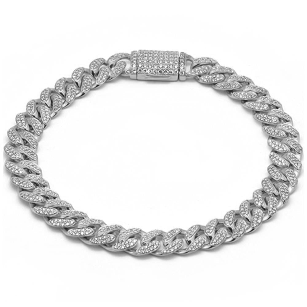 Muse Jewelry 9MM 3.78ct G SI 14K White Gold Diamond Round Cuban Bracelet 8"