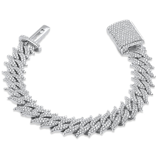 Muse Jewelry 13mm 5.75ct G SI 14KT White Gold Spiked Diamond Cuban Bracelet 7" Long