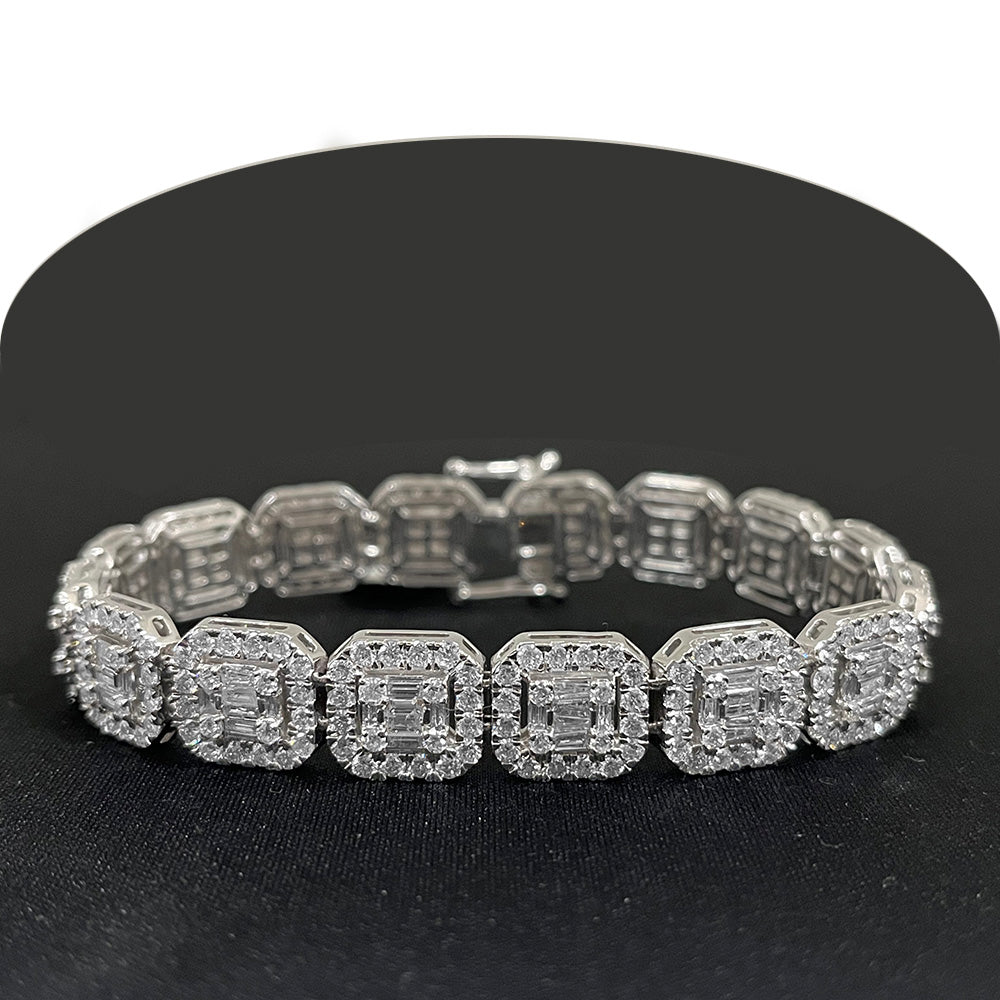 Muse Jewelry 12mm 15.50ct G SI 14K White Gold Round & Baguette Diamond Bracelet 8.5"