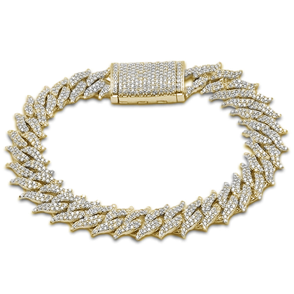 Muse Jewelry 18MM 12.82ct G SI 14KT Yellow Gold Round Diamond Spiked Cuban Bracelet 8.5"