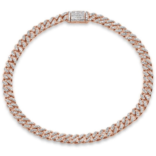 Muse Jewelry 4MM 0.89ct G SI 14K Rose Gold Diamond Round Cuban Bracelet 7"